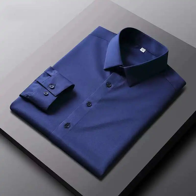 Men's Casual Long Sleeve Solid Shirt Non Ironing Wrinkle Resistant