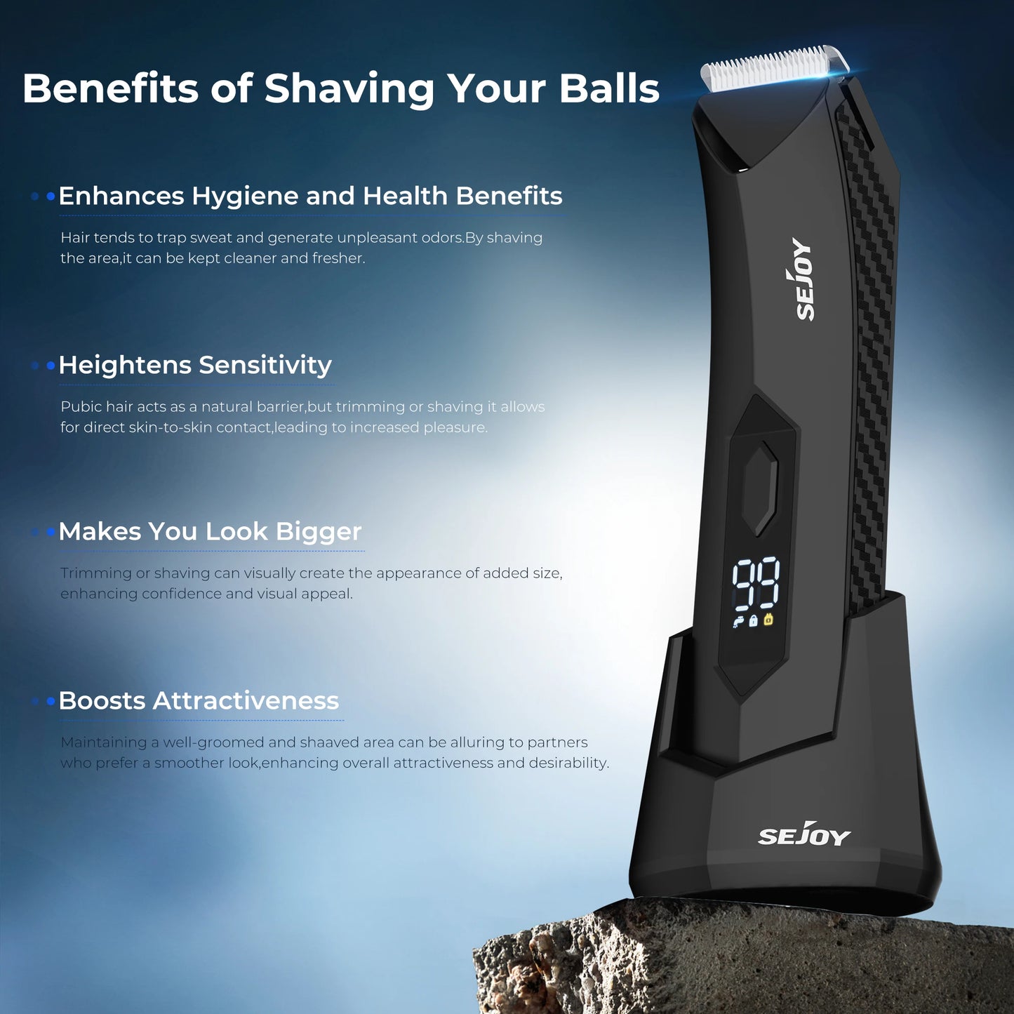 Sejoy T8S Body Hair Trimmer For Men Replaceable Ceramic Blade IPX7 Waterproof