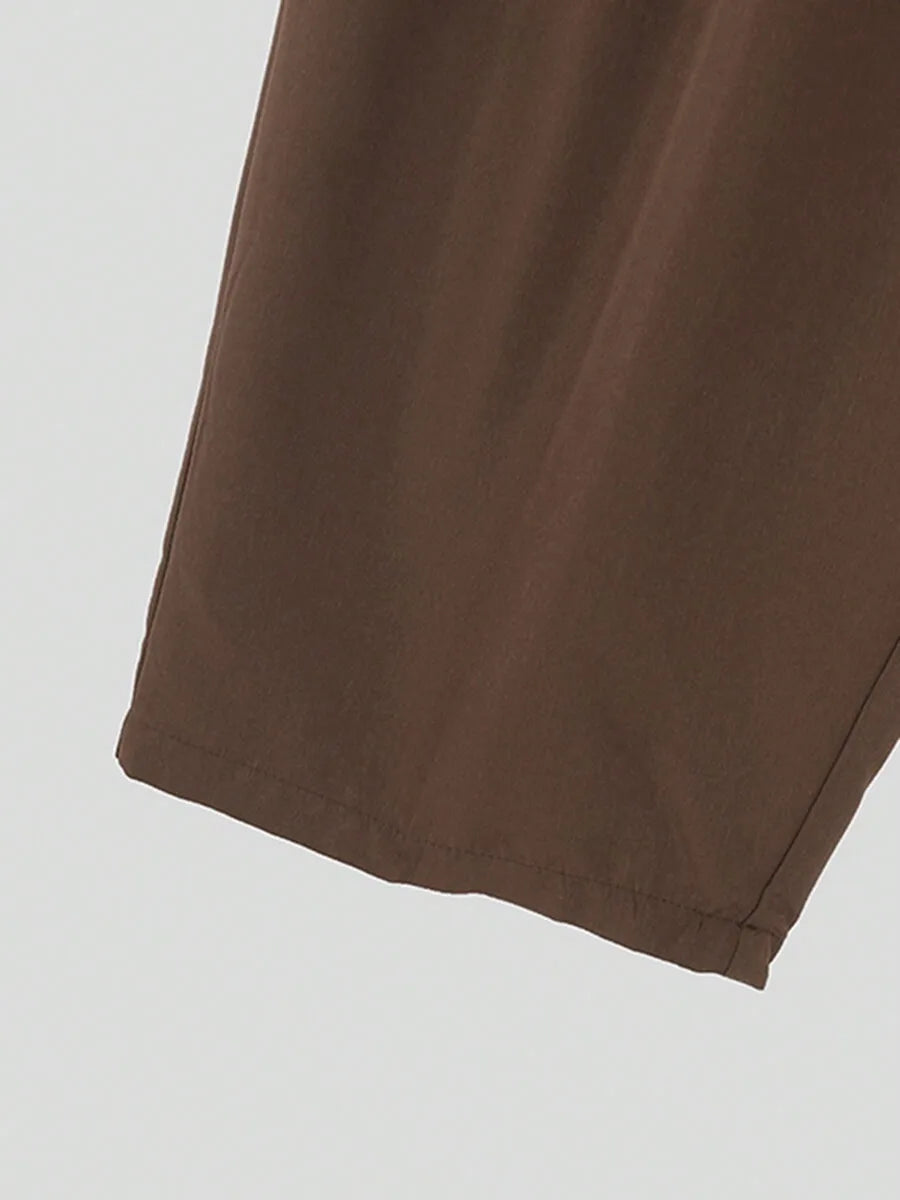 Mens High Waist Pleated Wide Leg Chino Pants Casual Solid Long Trousers