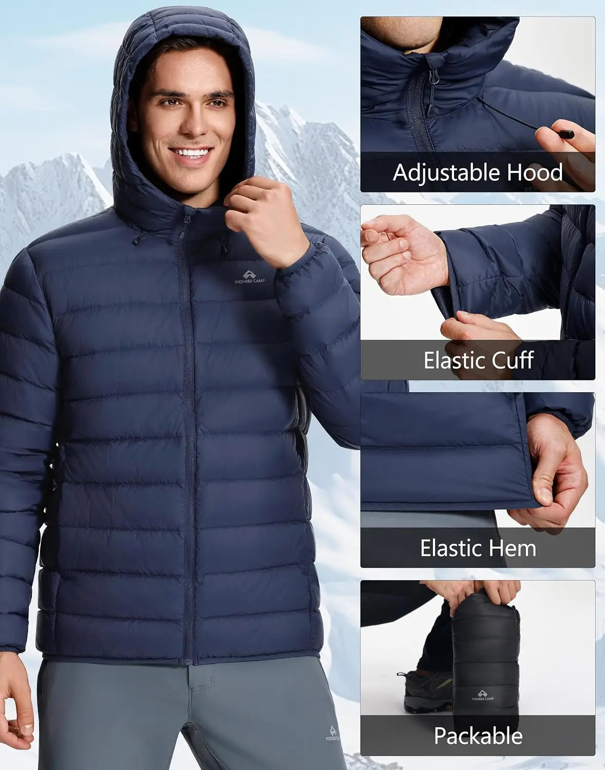 Pioneer Camp Men's Lightweight Packable Down Puffer Jacket With Hood