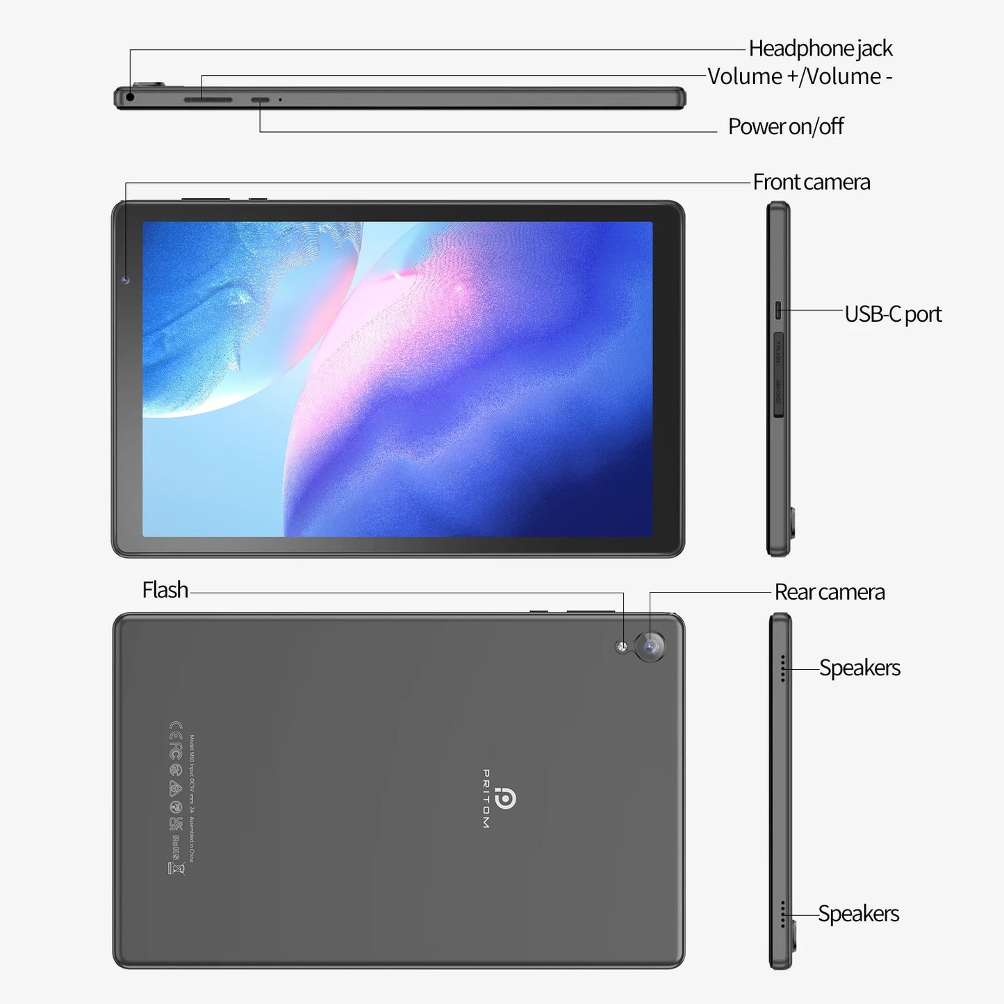 PRITOM Android Tablet 14 OS 32GB ROM 512GB Expandable 2GB RAM WiFi 6