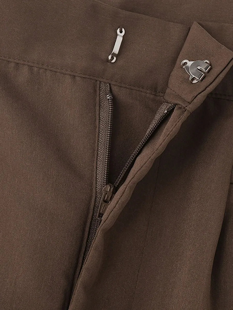 Mens High Waist Pleated Wide Leg Chino Pants Casual Solid Long Trousers