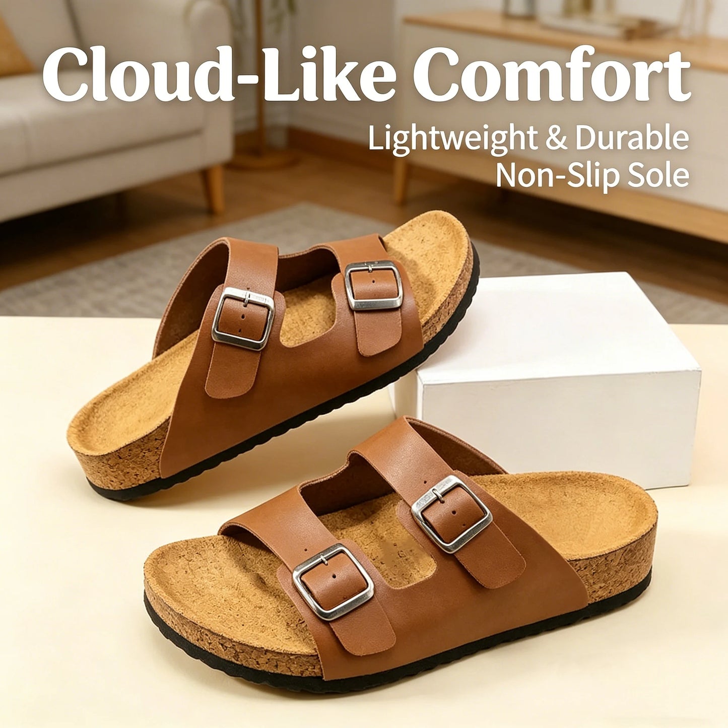 Mens Cork Sandals With Double Straps Beach Shoes For Comfort