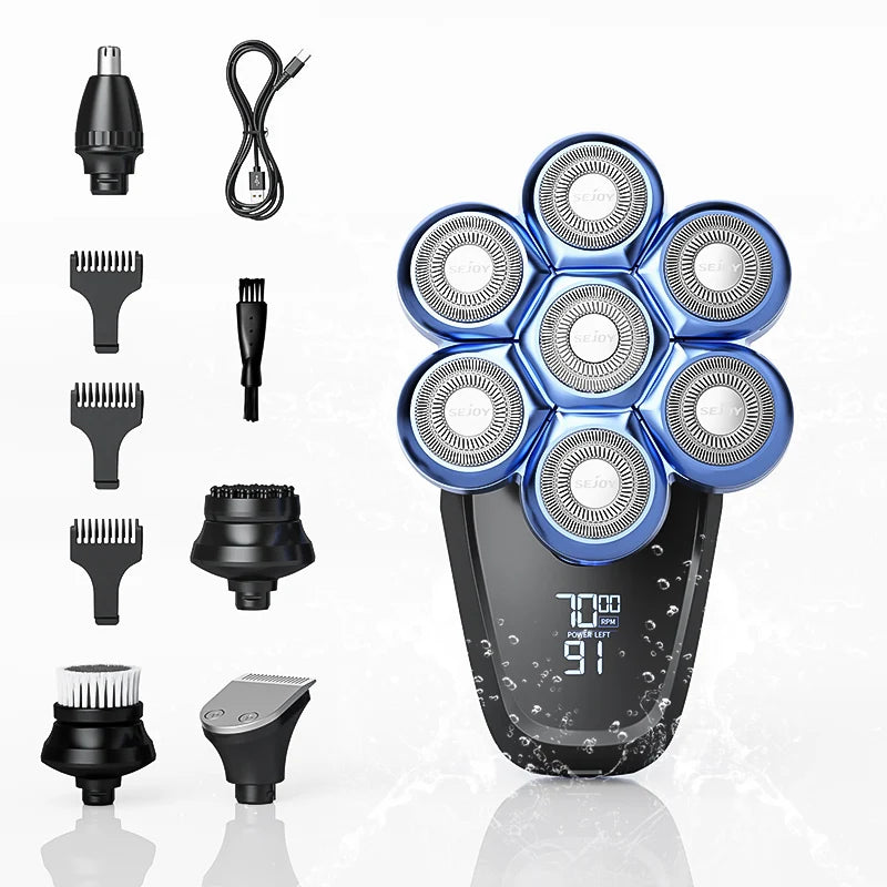 Sejoy 7D Six In One Head Shaver For Bald Men Waterproof Grooming Kit