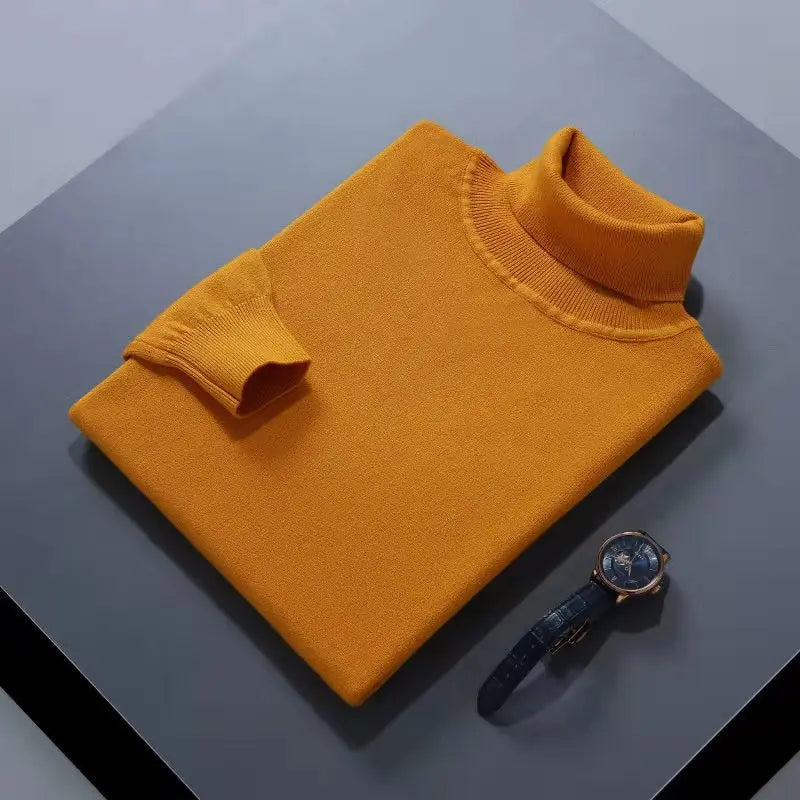 Cashmere Cotton Blend Turtleneck Men Pullover High Collar Knit Sweater