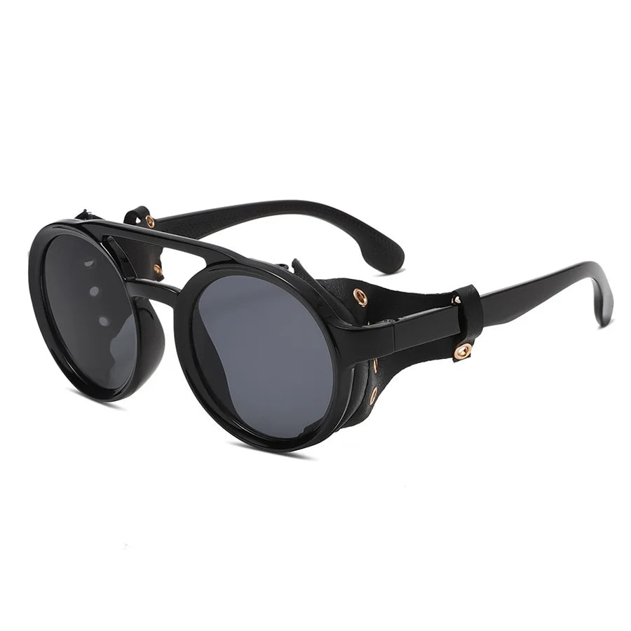 Retro Leather Round Sunglasses For Outdoor Sports UV400