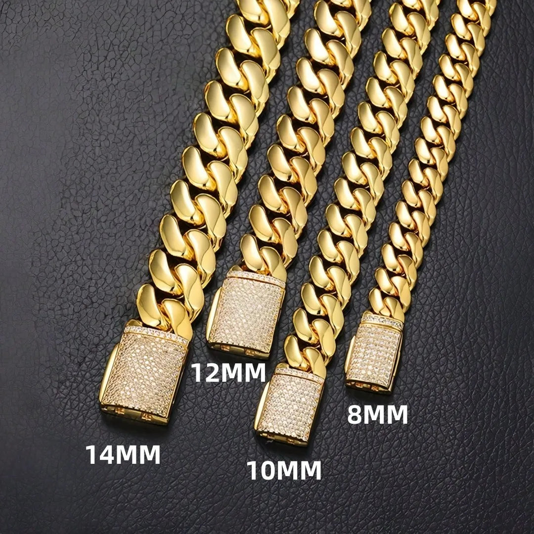 Hip Hop Bling Iced Out Gold-Plated Cuban Miami Link Necklace