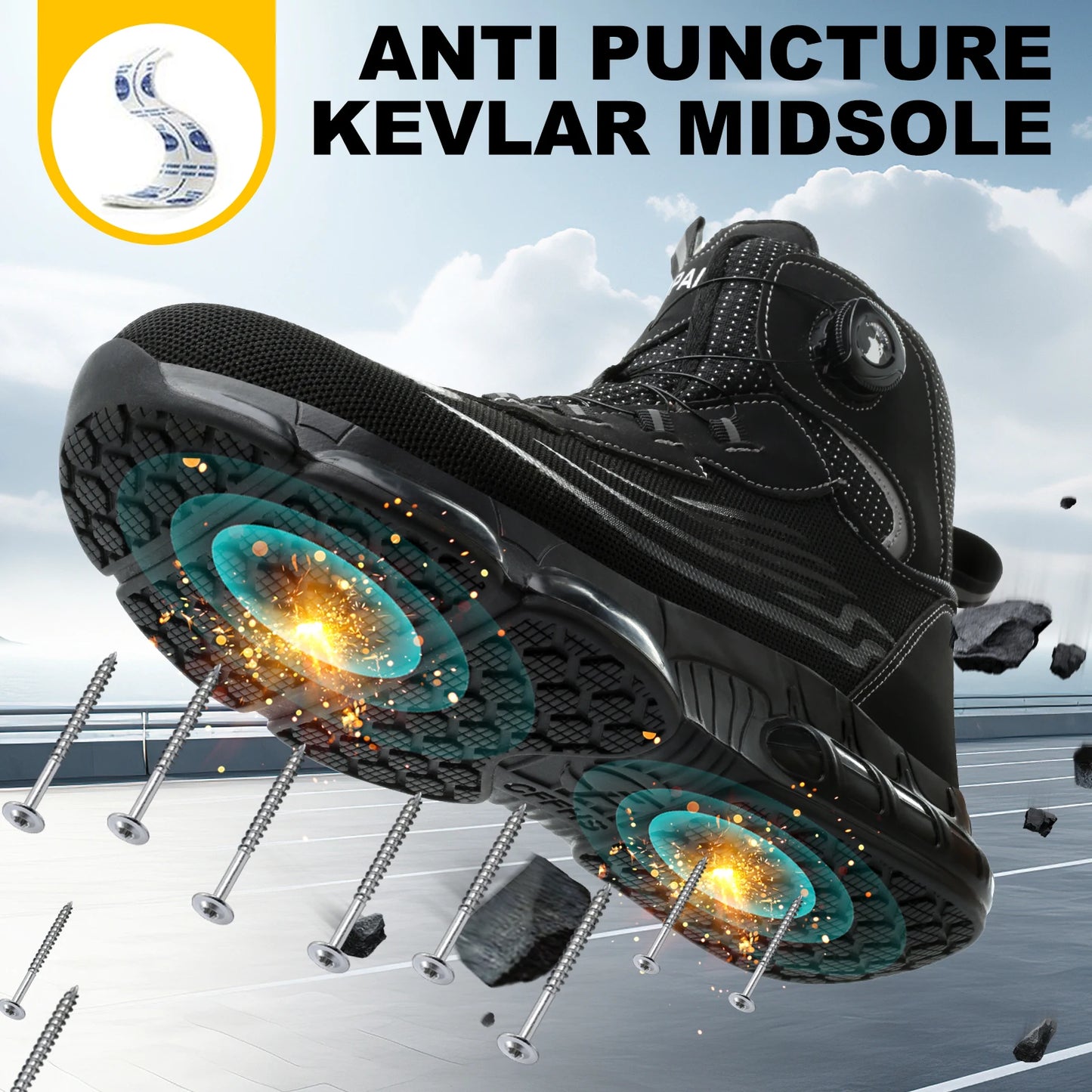 Men's High Top Lace-Free Work Shoes With Anti-Smash Puncture-Resistant