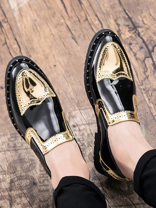 Korean Fashion Pointed Toe Leather Slip On Derby Shoes