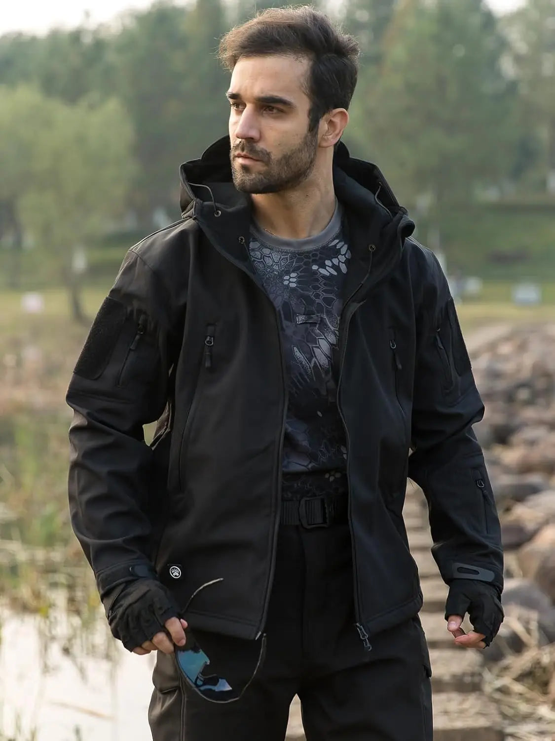 Men's Military Tactical Softshell Jacket With Fleece Hooded Coat