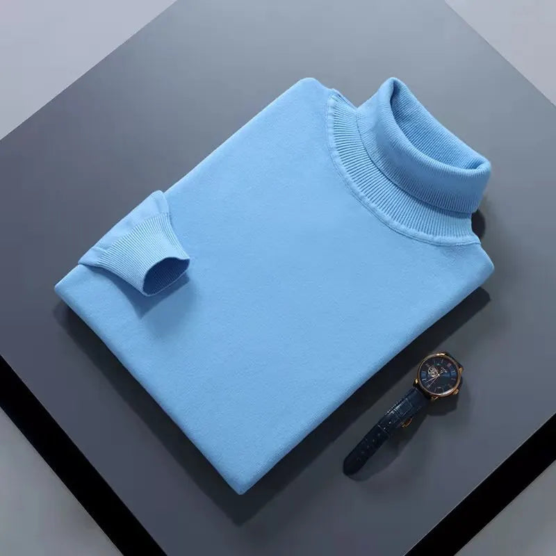 Cashmere Cotton Blend Turtleneck Men Pullover High Collar Knit Sweater