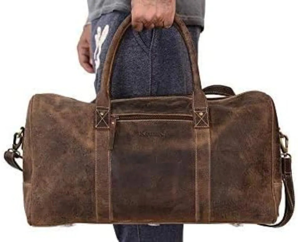 Full Grain Leather Travel Duffle Bag Carry On Overnight