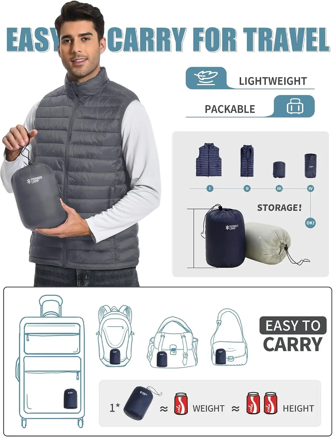 Pioneer Camp Men's Lightweight Packable Water Repellent Puffer Vest