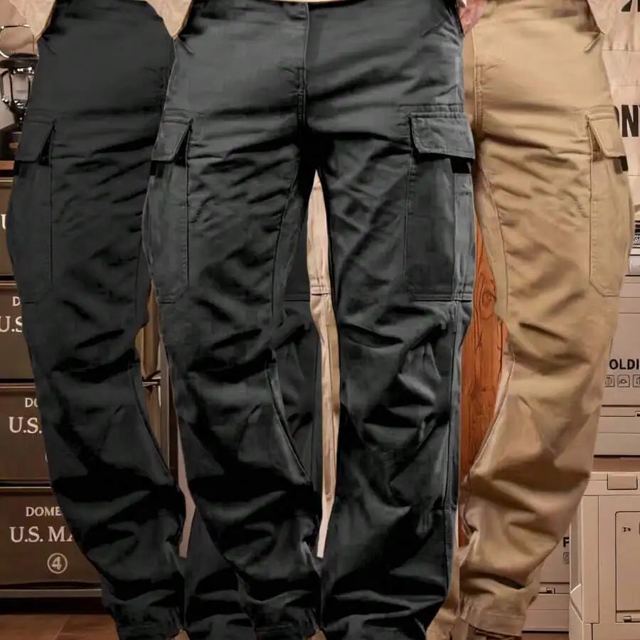 3-Pack Men’s Slim Fit Lightweight Utility Cargo Trousers Solid Black