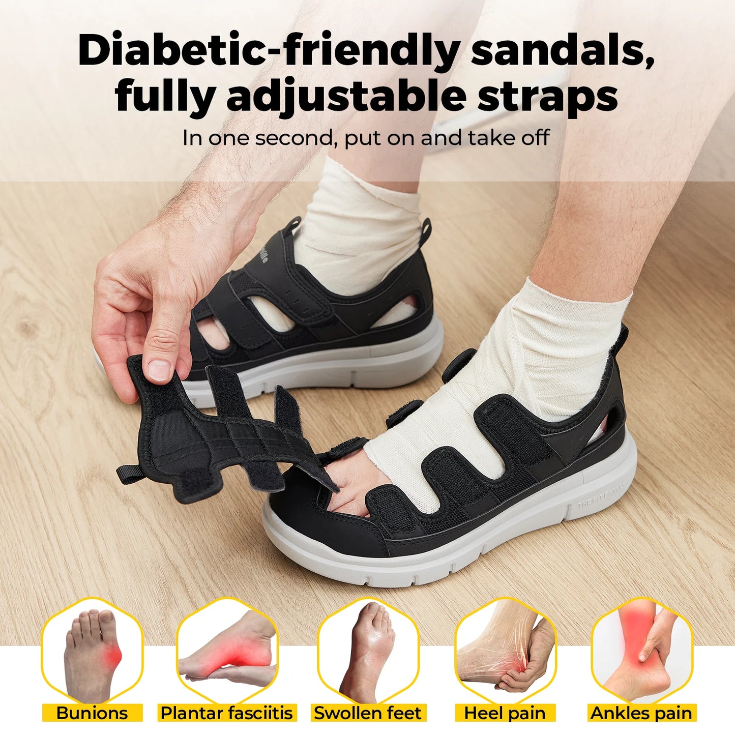 FitVille Men's Diabetic Sandals With Arch Support Lightweight Breathable