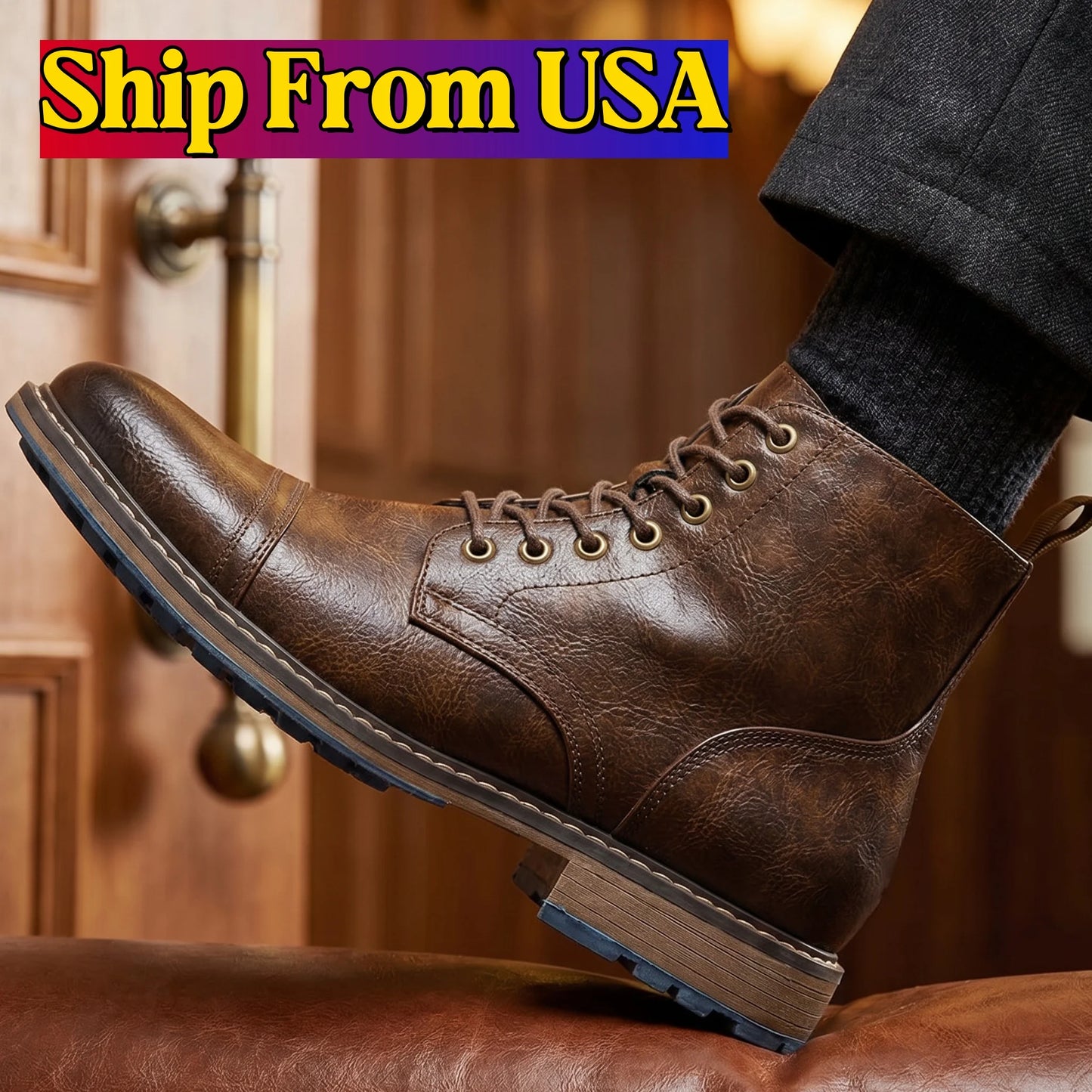 Hecrafted Men's Ankle Boots ZIP Closure With Metal Decor Casual
