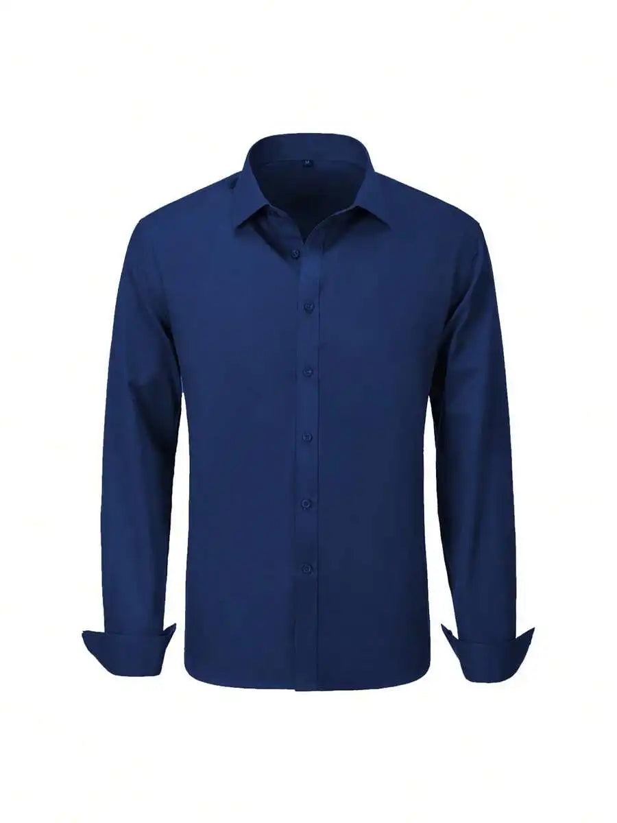 Men's Solid Color Dress Shirt Long Sleeve Turn Down Collar