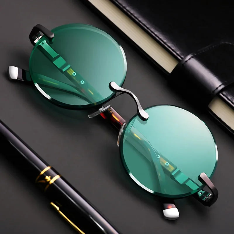Fashion Classic Rimless Sunglasses Retro Round Unisex Eyewear Crystal Lenses