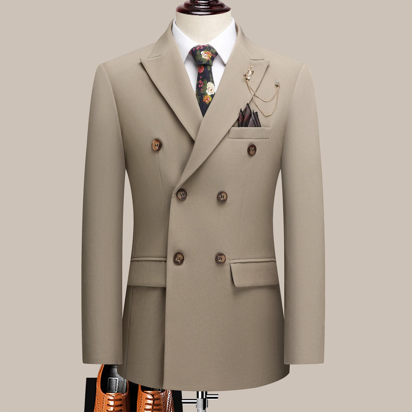 Men's Four Seasons Slim Fit Double Breasted Two-Piece Suit Lapel