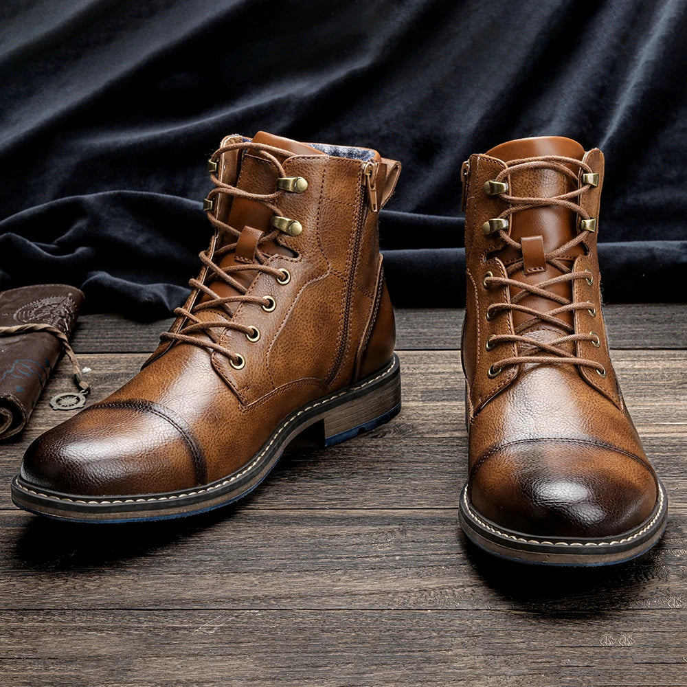 Leather Boots For Men With Zipper Ankle Style Spring Fashion