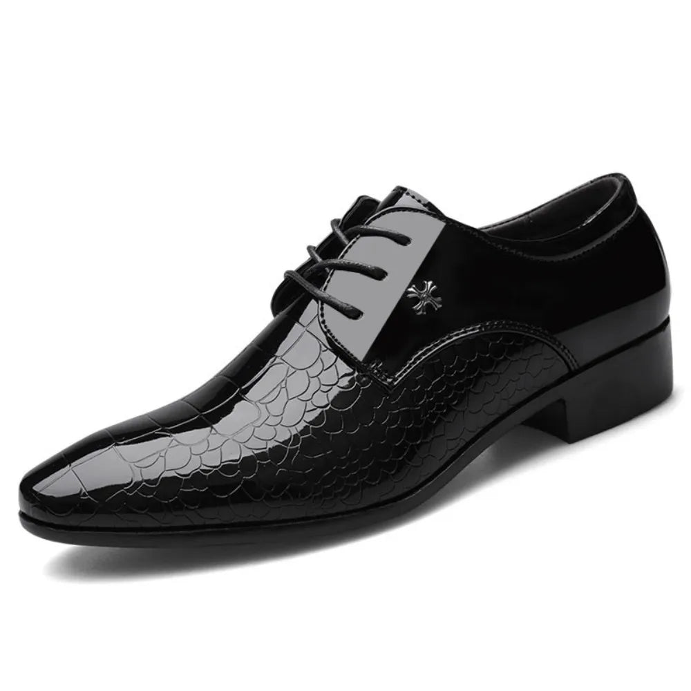 Mens Dress Shoes Oxford Derby Cracked Crocodile Stripe Pattern