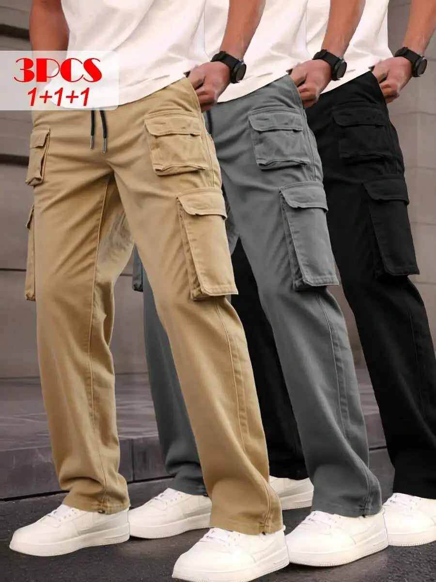 Pinelf Men Twill Cargo Pants With Drawstring Waistband