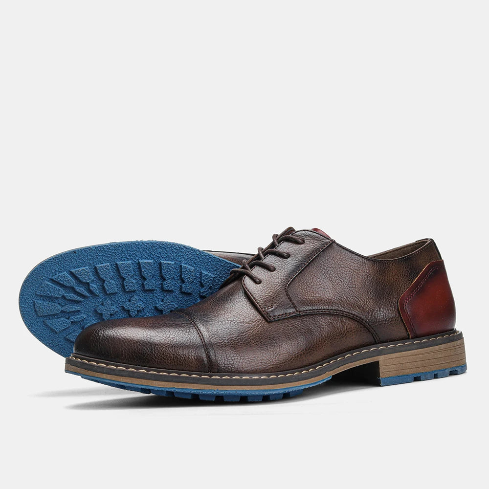 Hecrafted Retro Leather Cap Toe Oxford Mens Casual Shoes