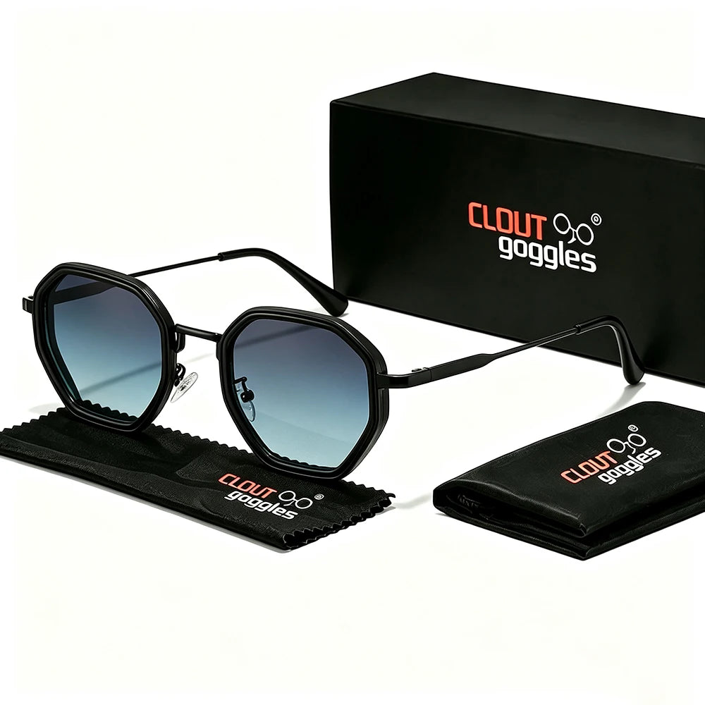 Yooske Classic Metal Polygon Sunglasses Featuring Uv400 Plastic Lenses