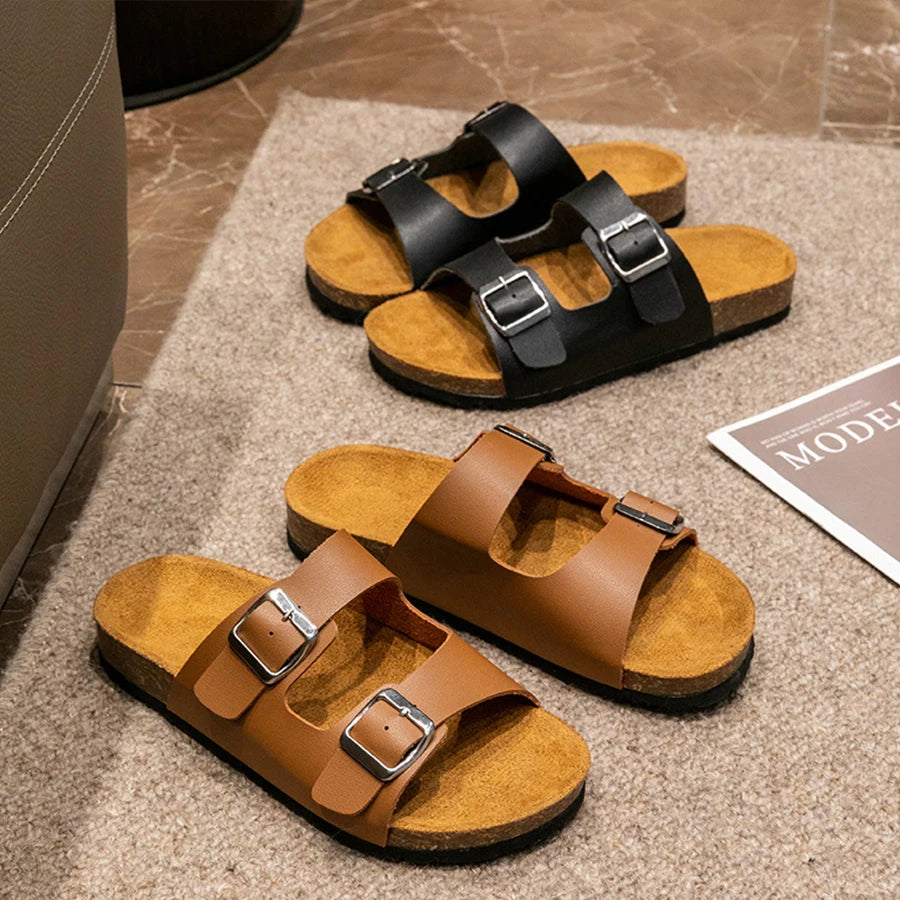 Mens Cork Sandals With Double Straps Beach Shoes For Comfort