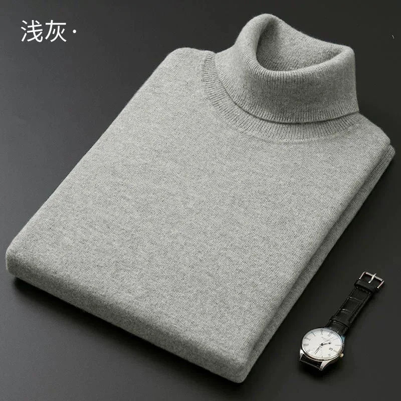 Cashmere Cotton Blend Turtleneck Men Pullover High Collar Knit Sweater