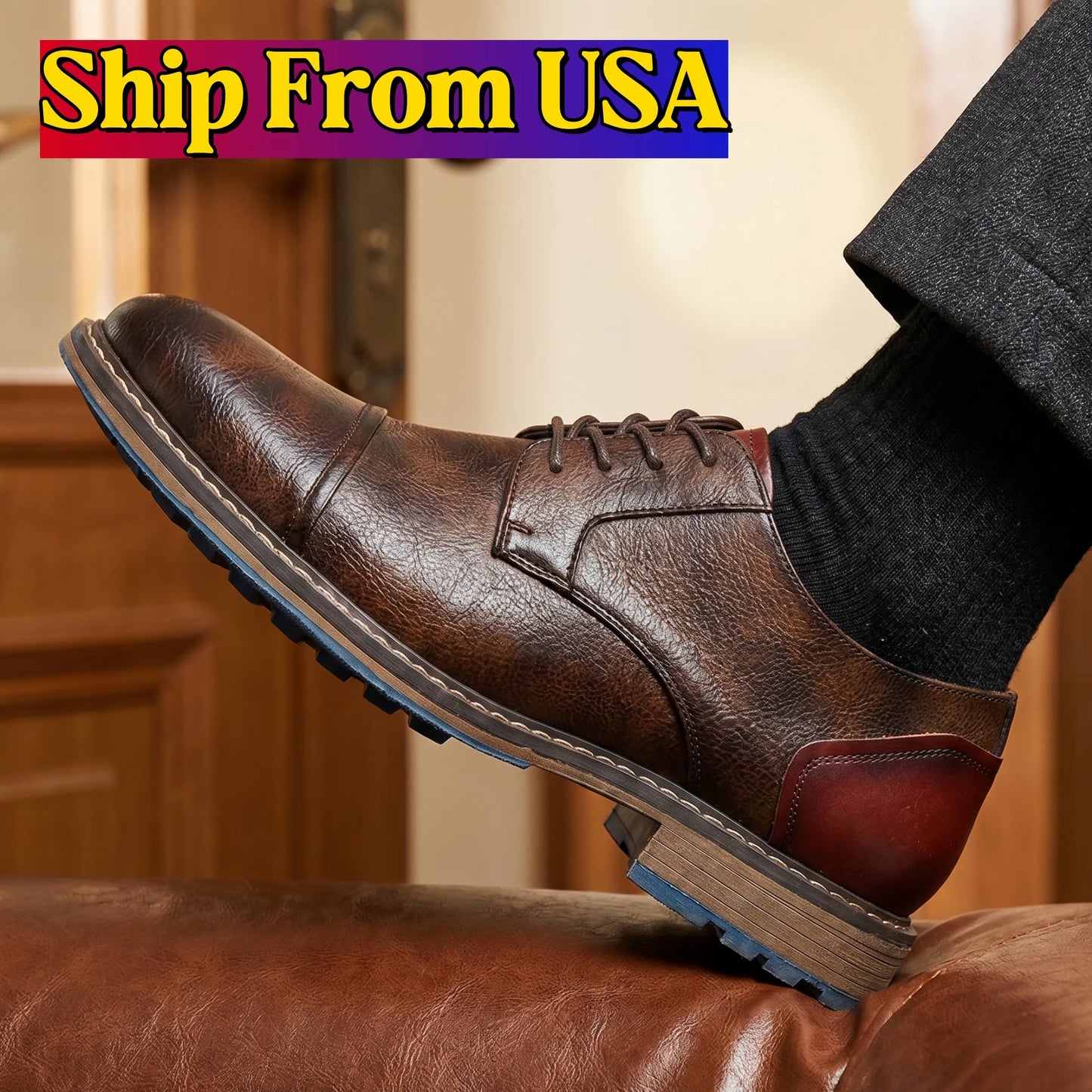 Hecrafted Retro Leather Cap Toe Oxford Mens Casual Shoes