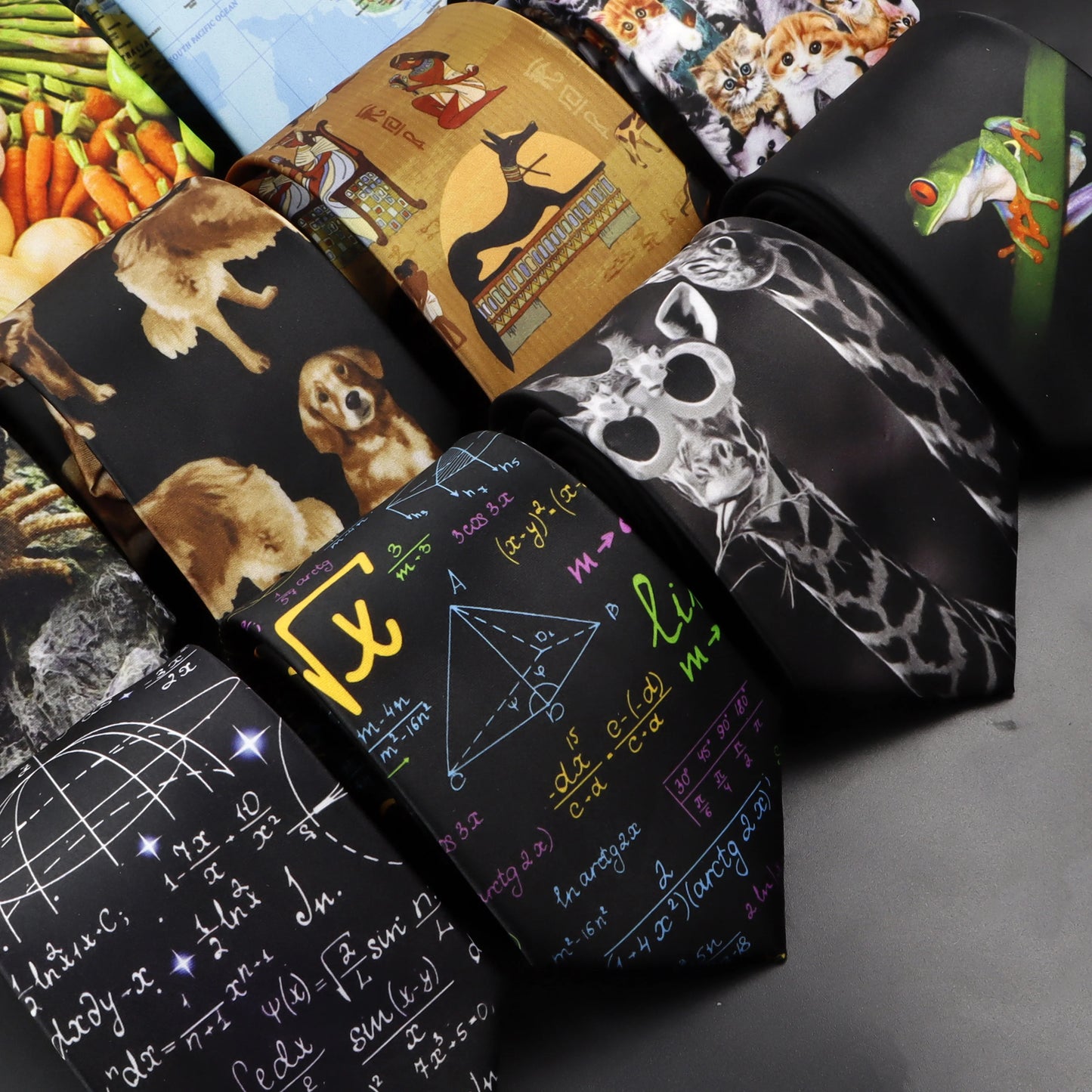ZLQGOU Mens Polyester Graffiti Maths Fruits Animal Print Necktie
