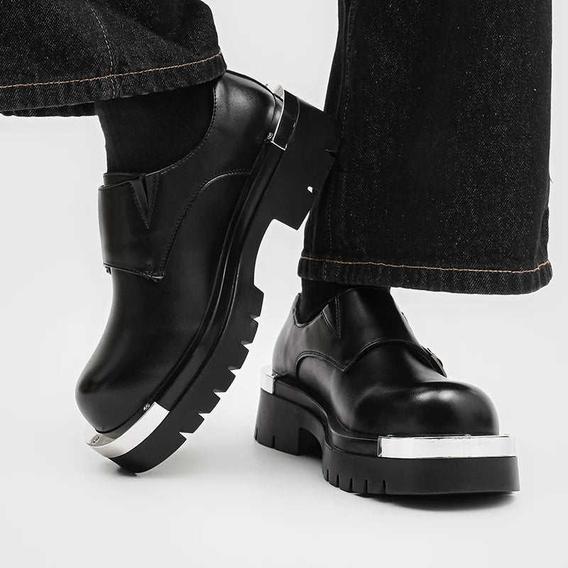YUYIN OLOMM Men Derby Shoes Punk Style With Metal Decoration Height Increase