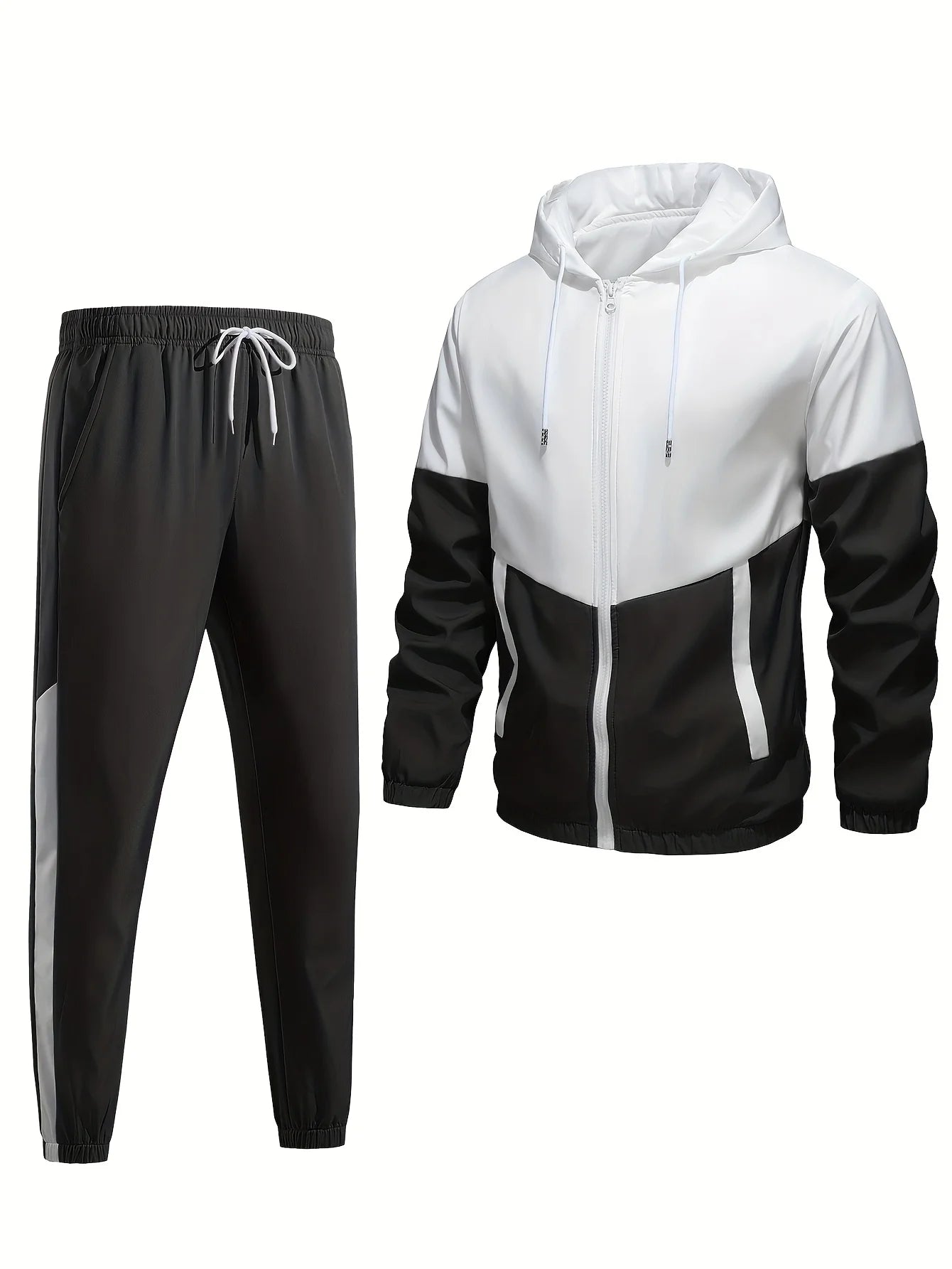 Men's Multifunctional Casual Suit Set With Zippers And Drawstring Pockets
