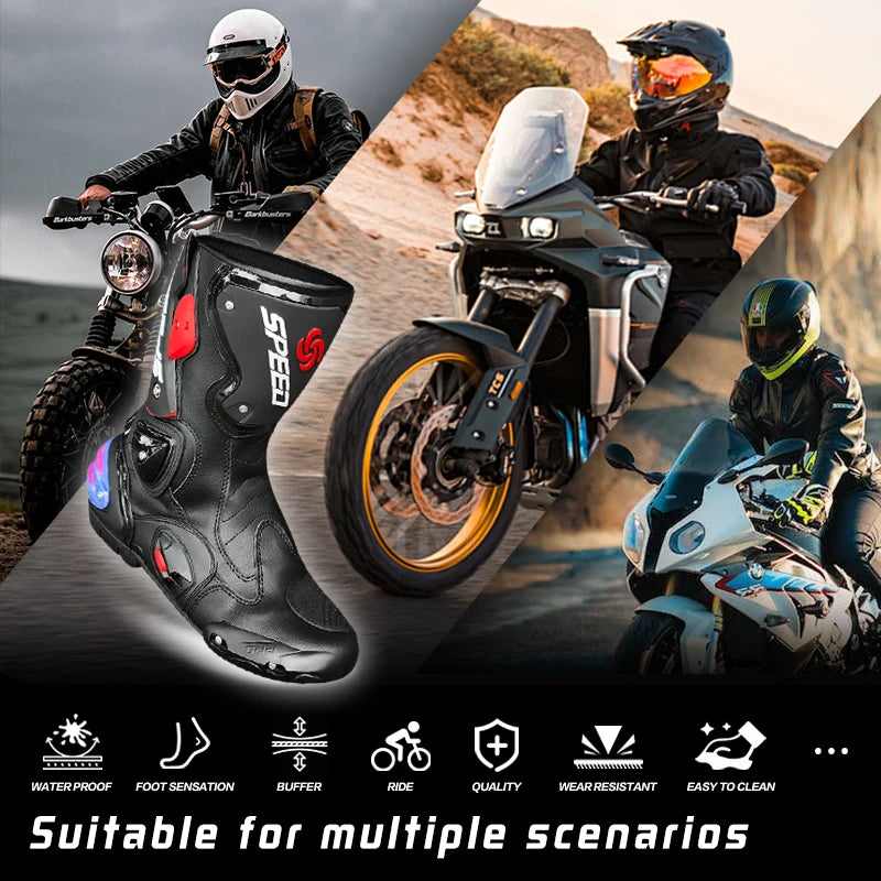 Leather Motorcycle Boots Rubber Outsole Unisex Ankle High