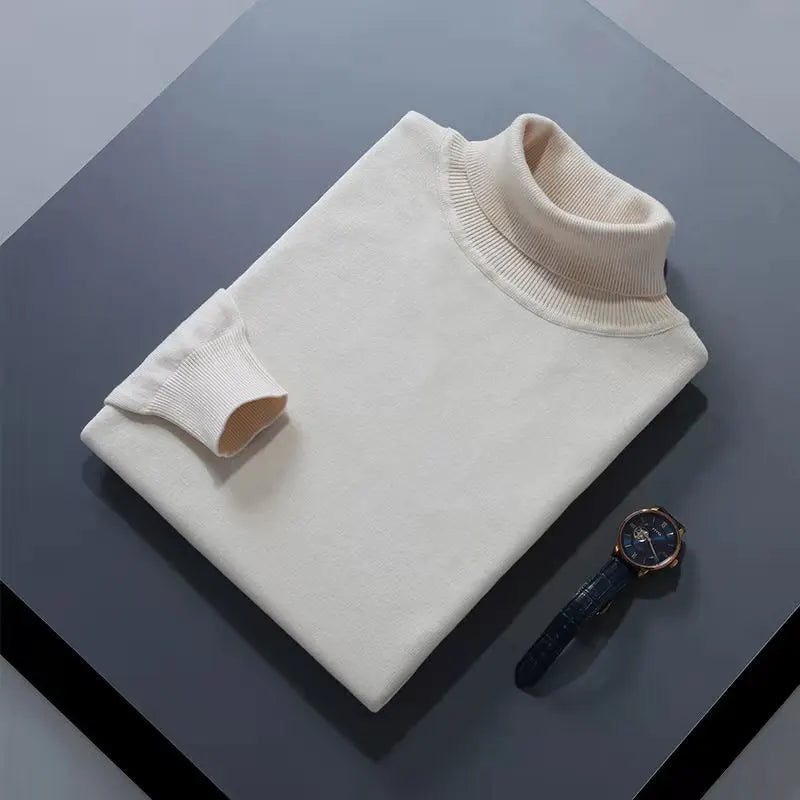 Cashmere Cotton Blend Turtleneck Men Pullover High Collar Knit Sweater