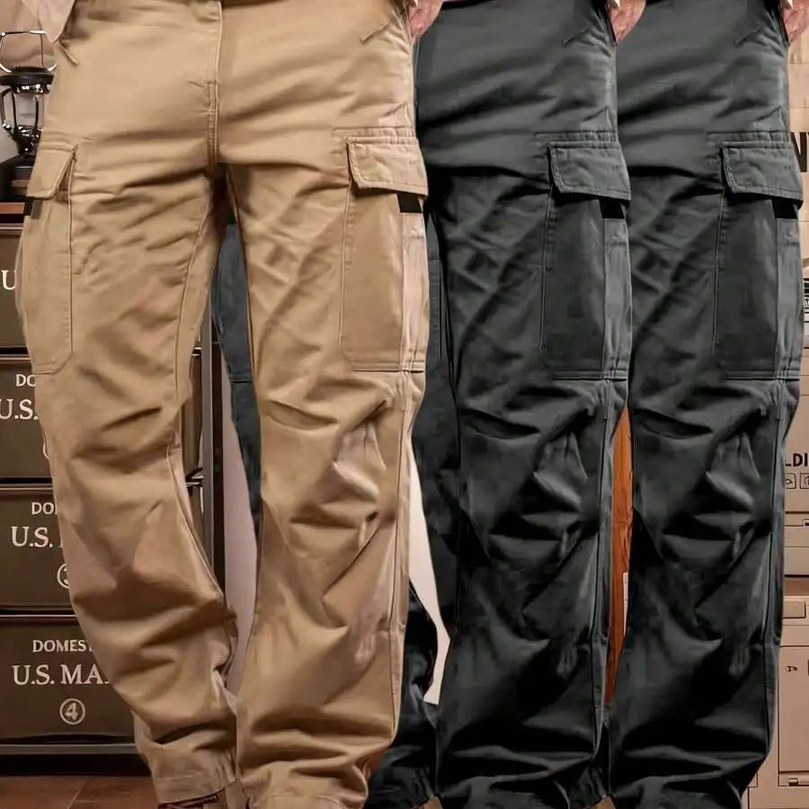 3-Pack Men’s Slim Fit Lightweight Utility Cargo Trousers Solid Black