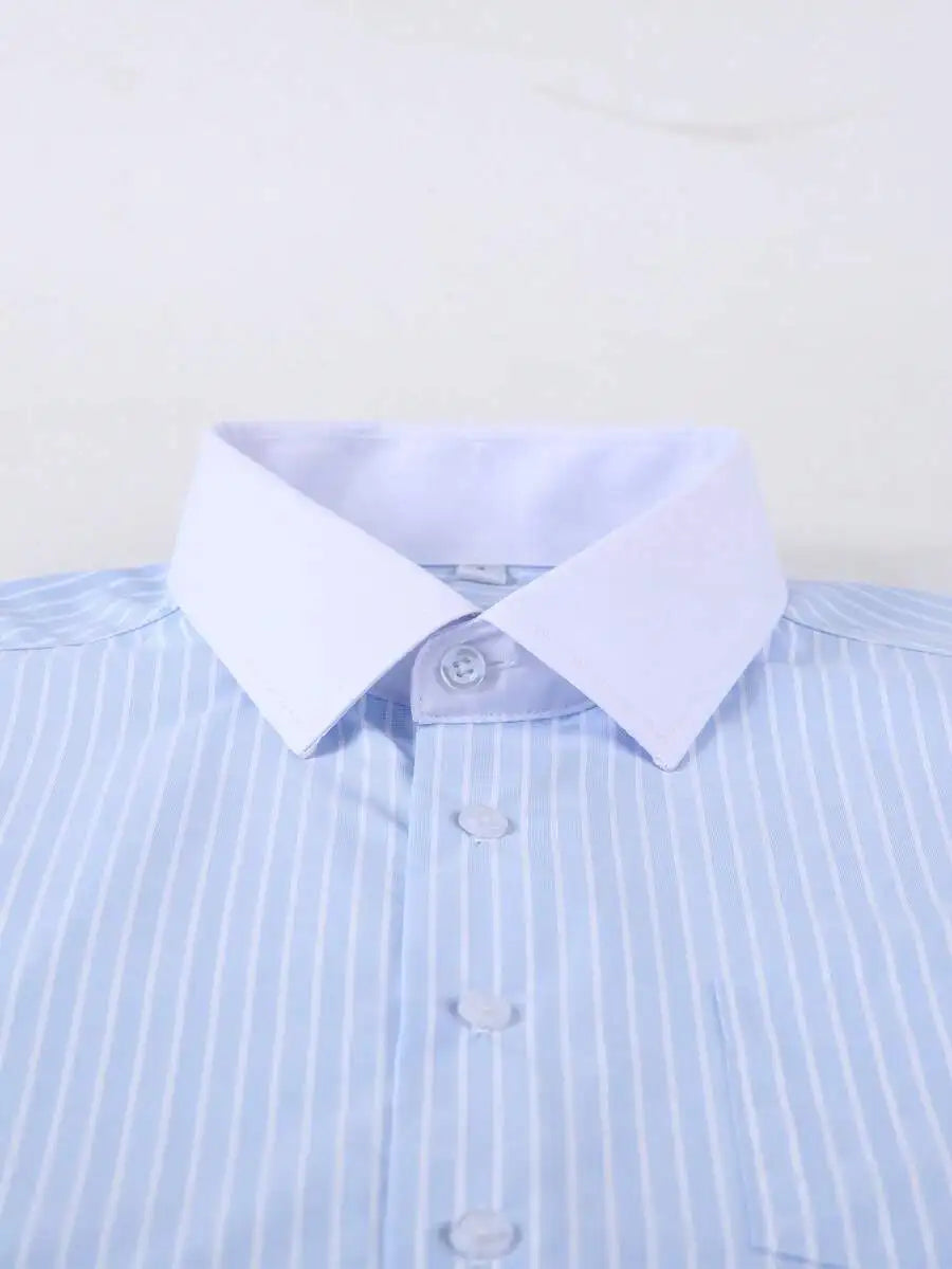 Men's Business Casual Striped Shirt With Contrasting Collar And Cuffs