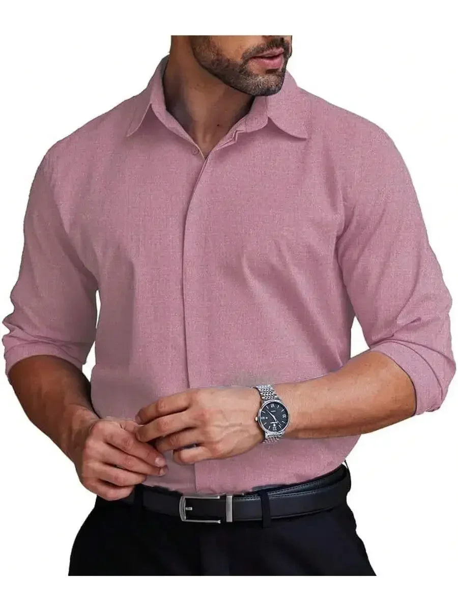 Mens Formal Dress Shirt Hidden Button Front Wrinkle Free Stretch Regular Fit