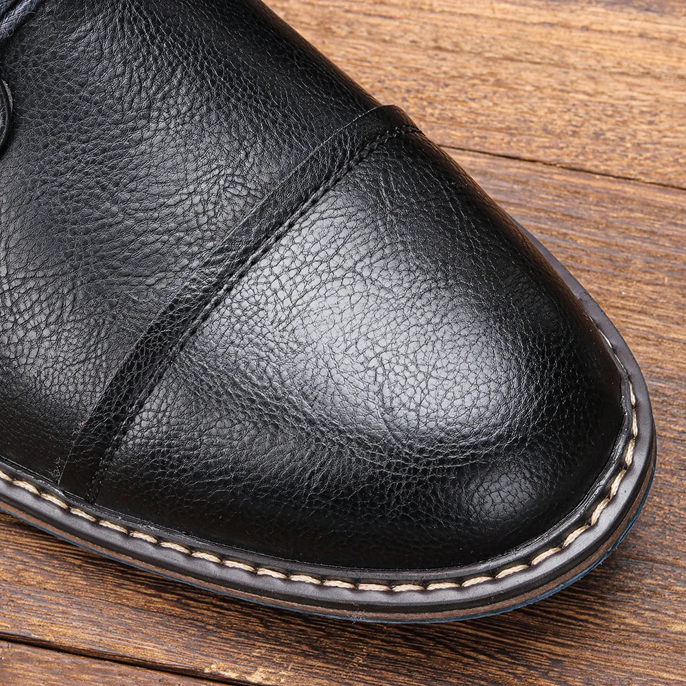 Hecrafted Classical Men Ankle Boots Zipper Leather Comfort