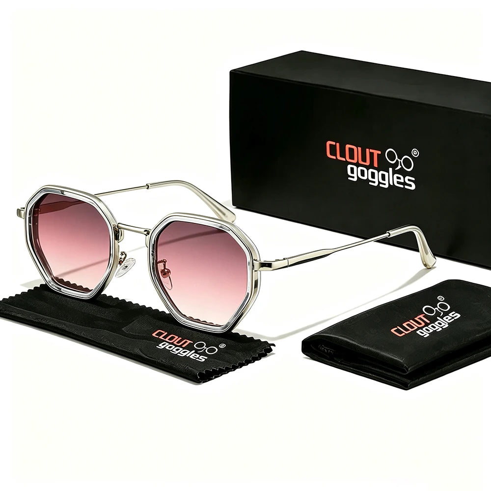 Yooske Classic Metal Polygon Sunglasses Featuring Uv400 Plastic Lenses