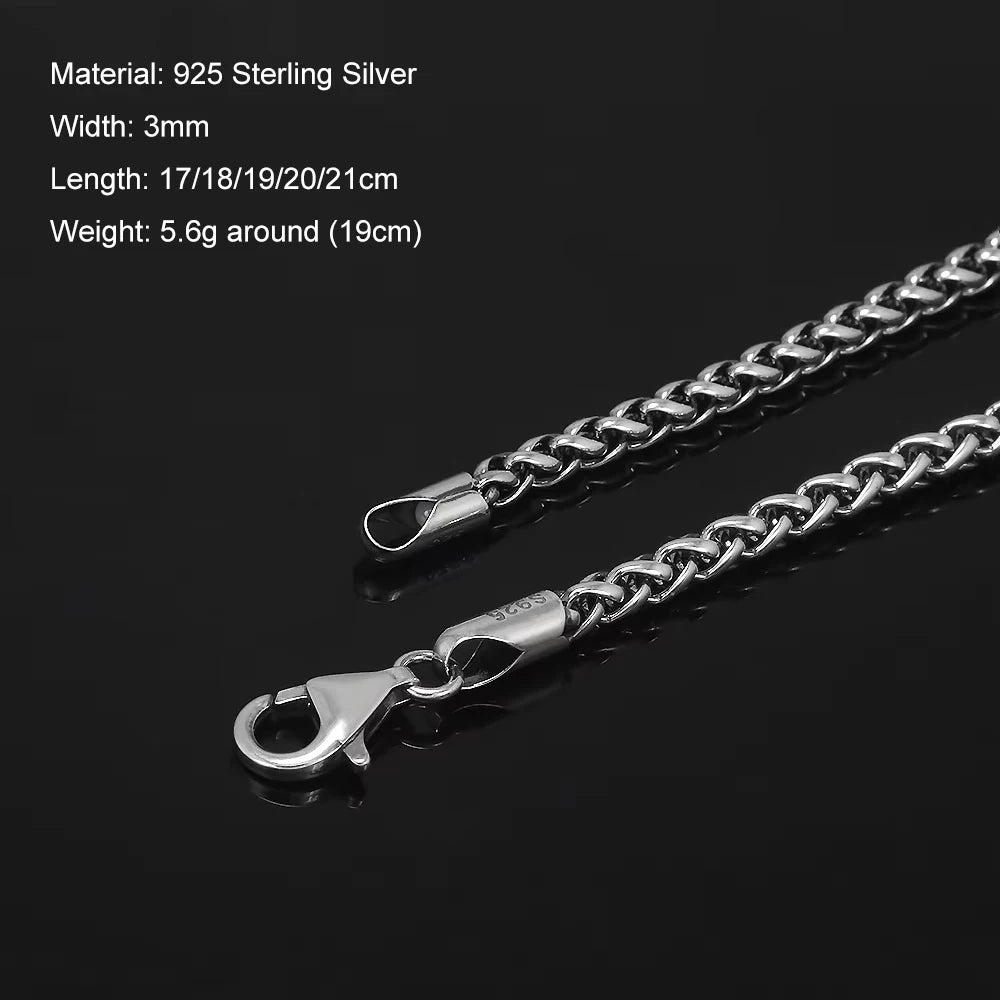 GQTorch 925 Sterling Silver Wheat Chain Bracelet For Men