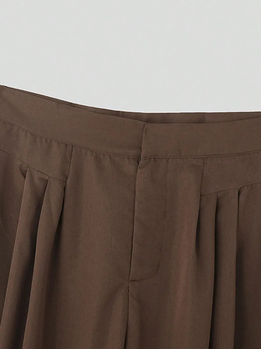Mens High Waist Pleated Wide Leg Chino Pants Casual Solid Long Trousers