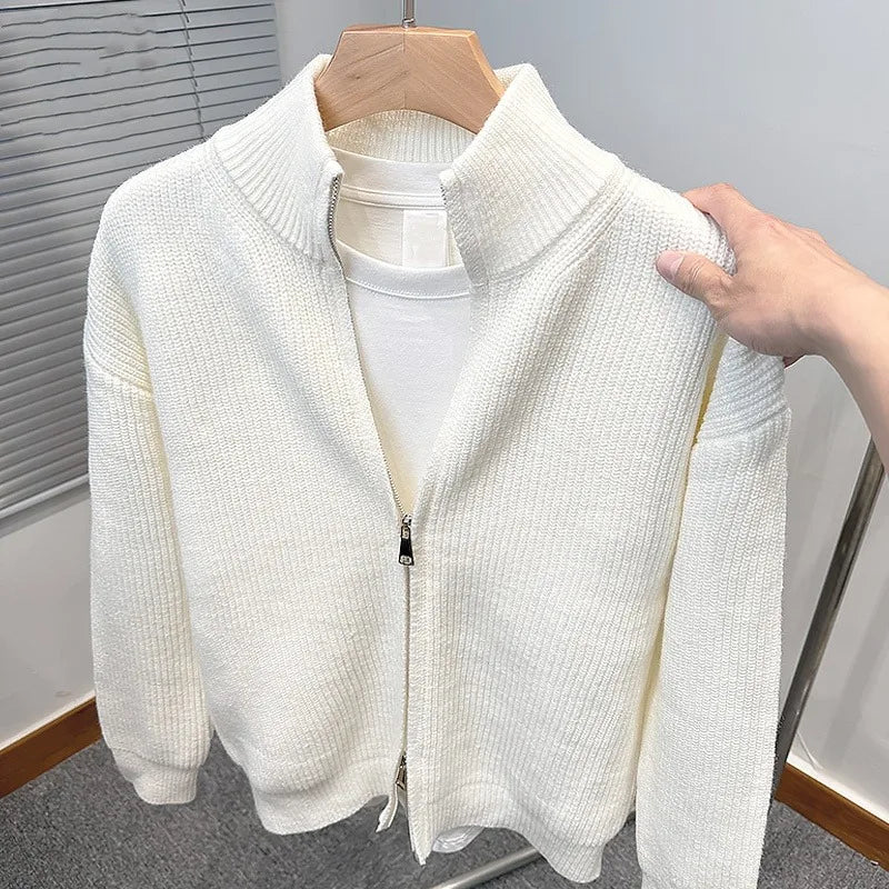 Men's Zipper Cardigan Knit Sweater Stand Collar For Autumn Winter