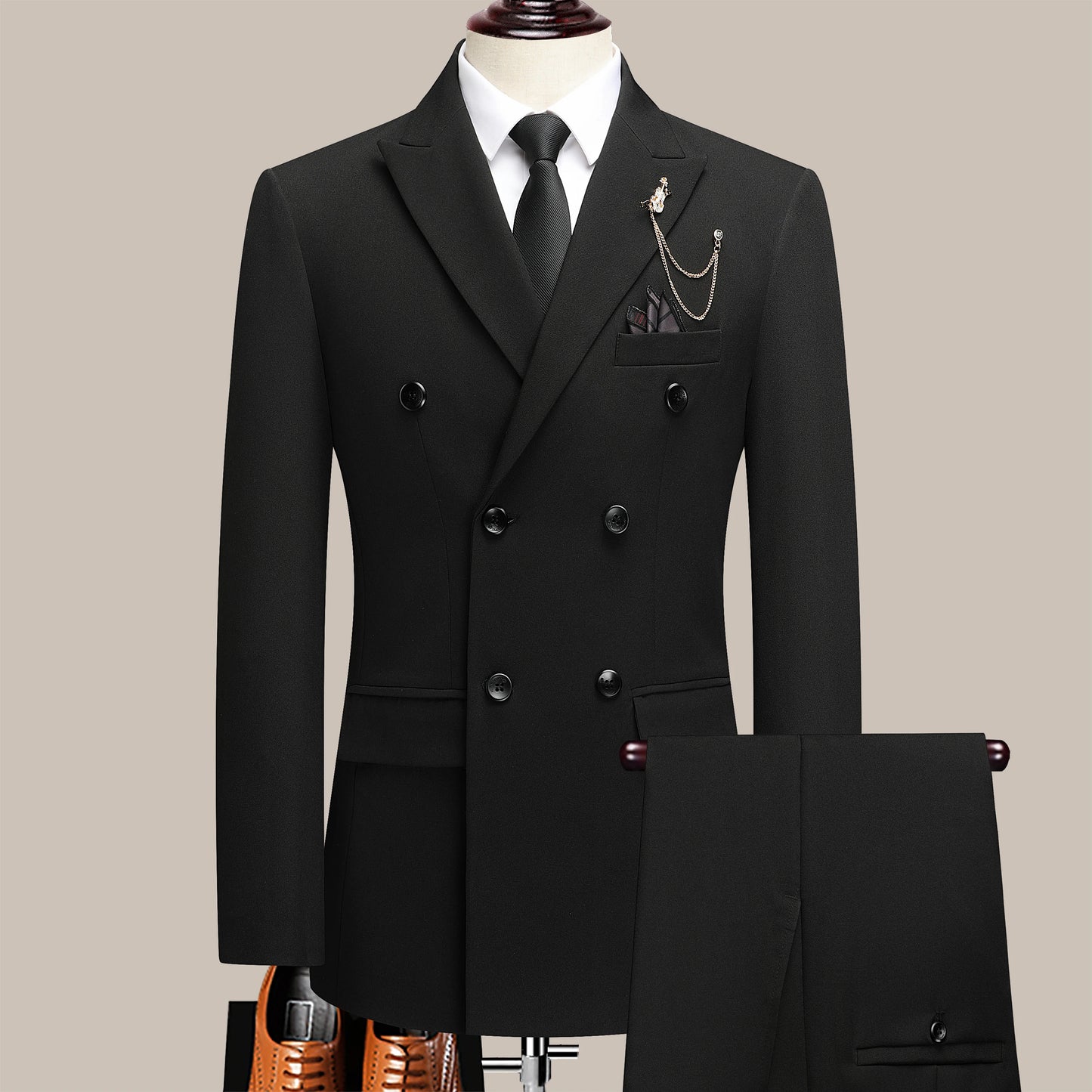 Men's Four Seasons Slim Fit Double Breasted Two-Piece Suit Lapel