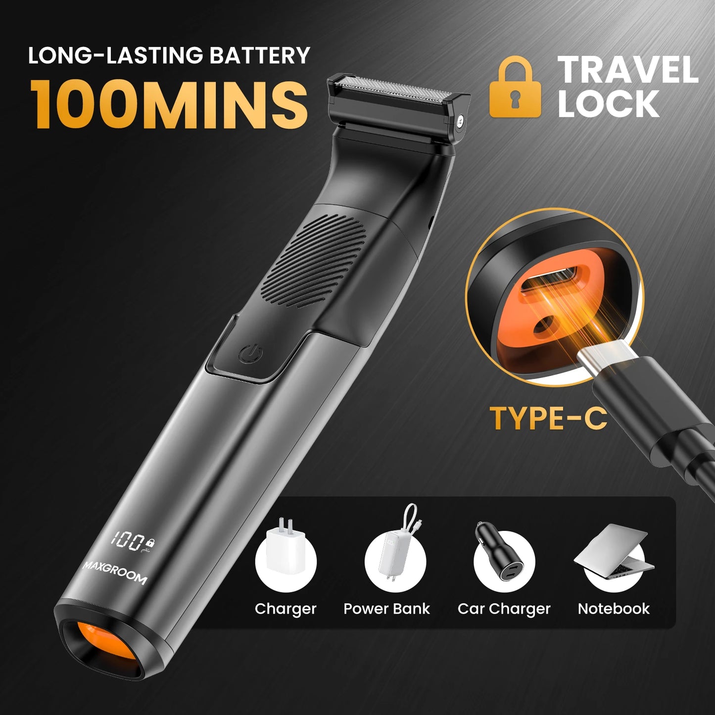 MAXGROOM Electric Body Hair Trimmer With Double Sided Blade IPX6 Waterproof