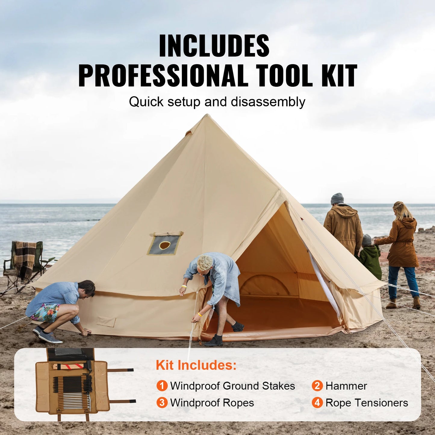 SucceBuy Four Seasons Canvas Bell Tent With Stove Vent Camping