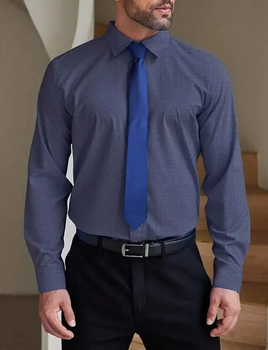 Mens Formal Dress Shirt Hidden Button Front Wrinkle Free Stretch Regular Fit