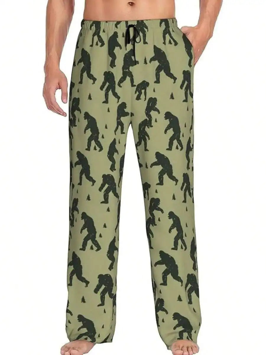 Mens Banana Print Pajama Pants With Pockets Sleep Lounge Pants