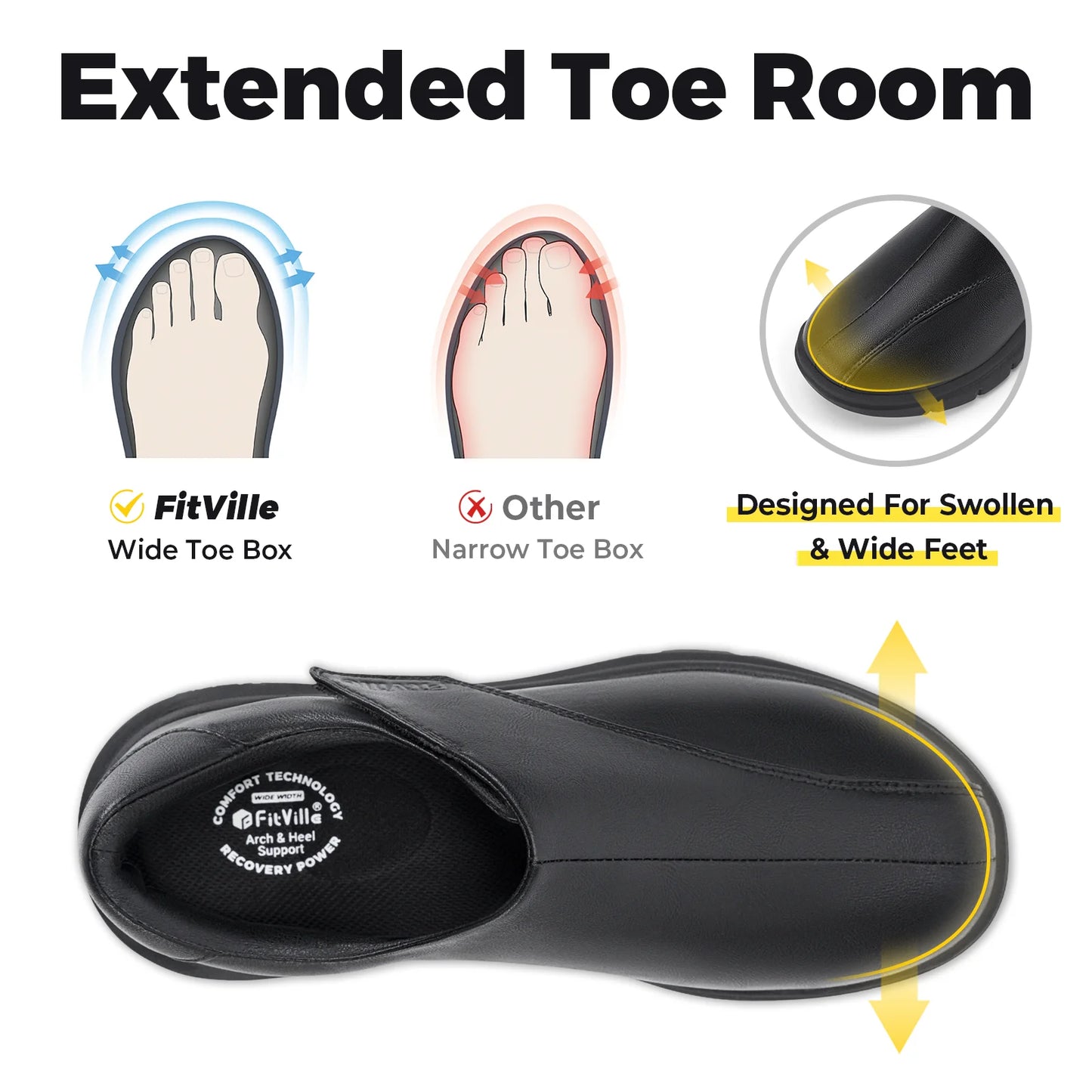 FitVille Diabetic Oxford Slip On Dress Shoes For Swollen Feet Adjustable Fit